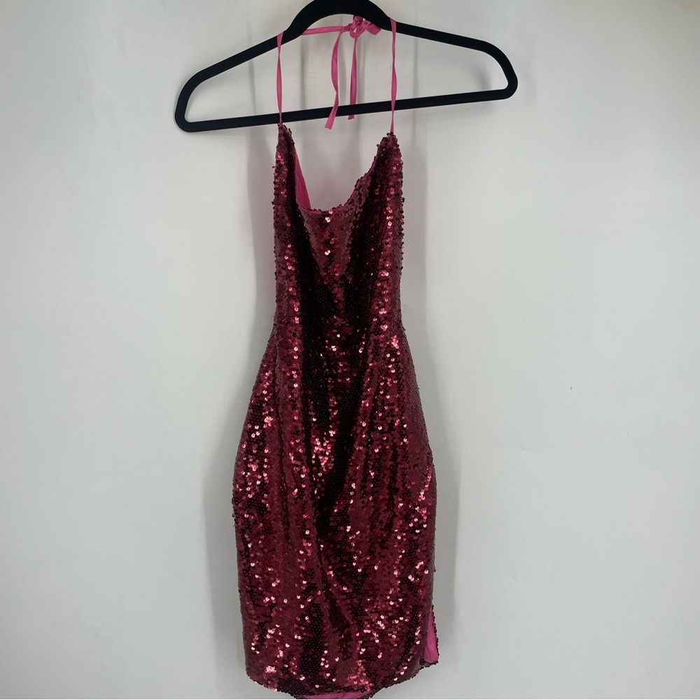Lomantise Size 10 Pink Sequin Backless Mini Dress Cocktail Party Bodycon HOCO